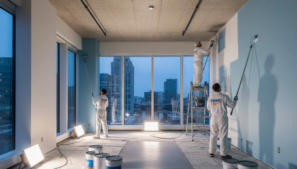 Commercial painting crew in Boulder, CO applying durable coatings to a business exterior