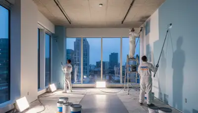 Commercial painting crew in Boulder, CO applying durable coatings to a business exterior