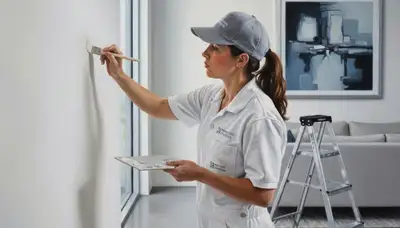 Painter applying paint touch-ups in Boulder, CO for a clean, color-matched finish